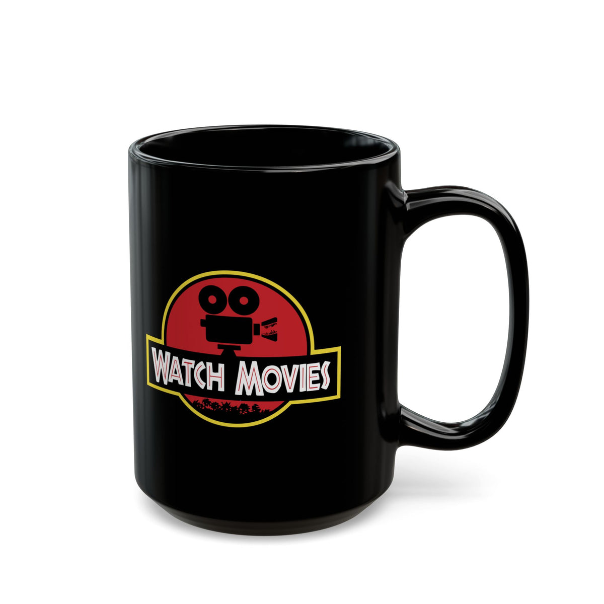 Find A Way To Watch Movies Black Mug by Watch With Apollo, dinosaur movie parody mug, view 2