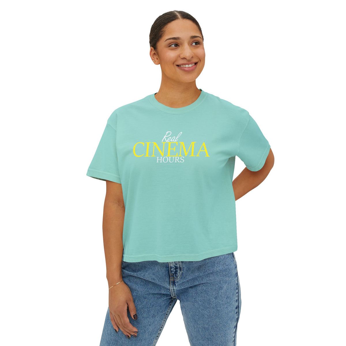 Real Cinema Hours Boxy Tee by Watch With Apollo, women's movie theater boxy tee, view 8