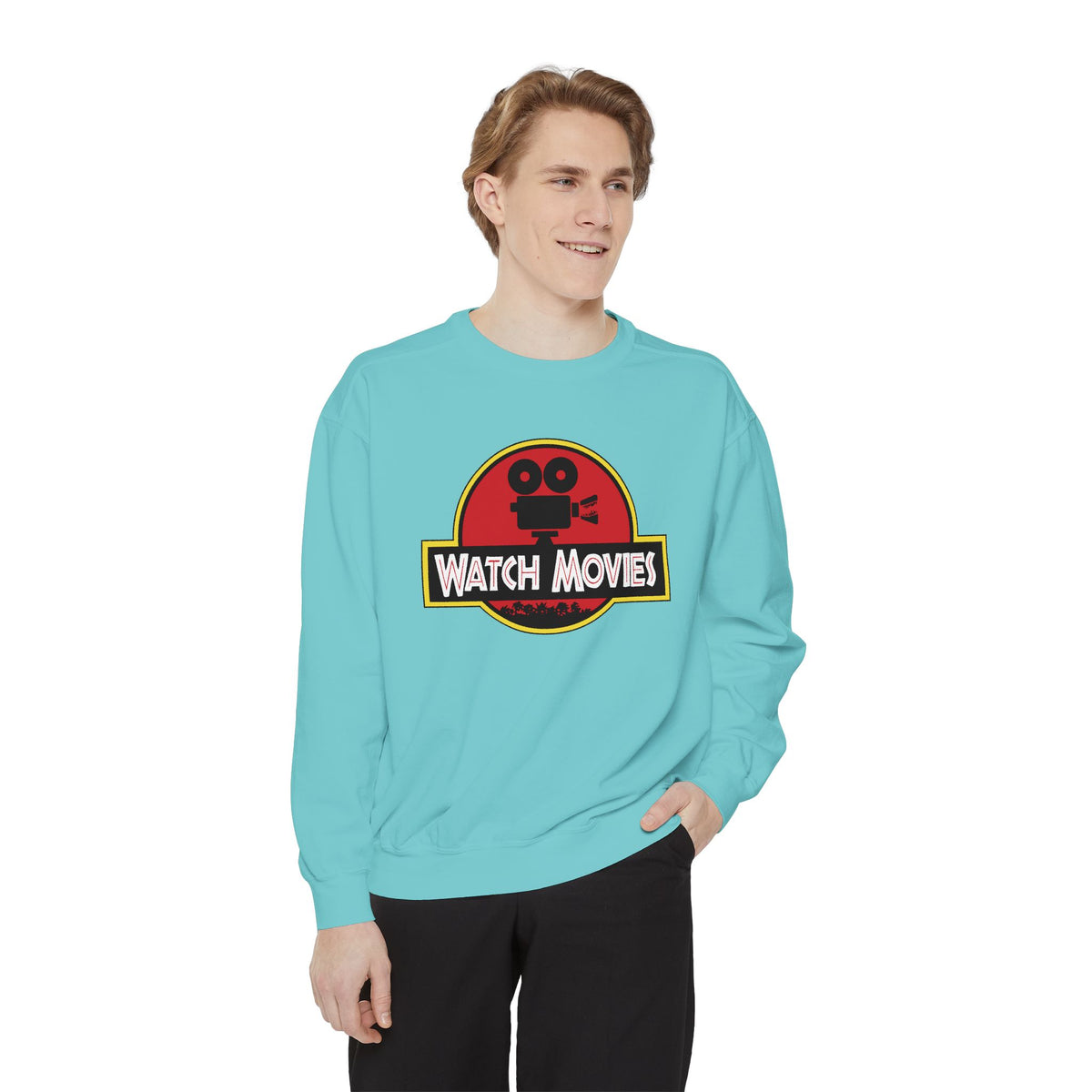 Find A Way To Watch Movies Sweatshirt by Watch With Apollo, dinosaur movie parody sweatshirt, view 12