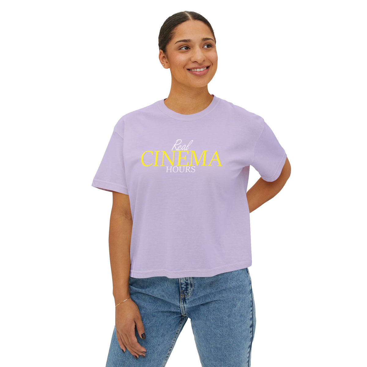 Real Cinema Hours Boxy Tee by Watch With Apollo, women's movie theater boxy tee, view 10