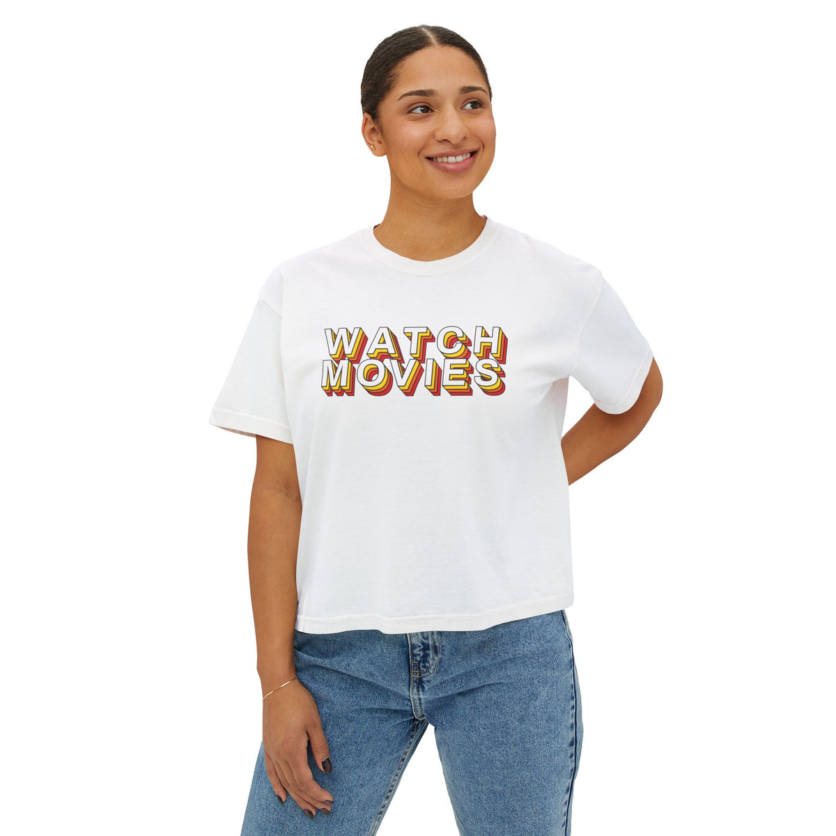 Watch Movies Retro Boxy Tee by Watch With Apollo, women's retro movie boxy tee, view 10
