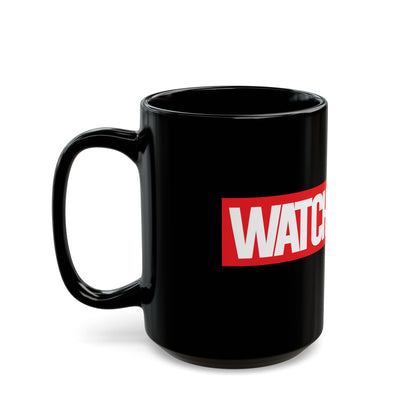 Watch Movies Phase One Black Mug by Watch With Apollo, superhero movie parody mug, view 7