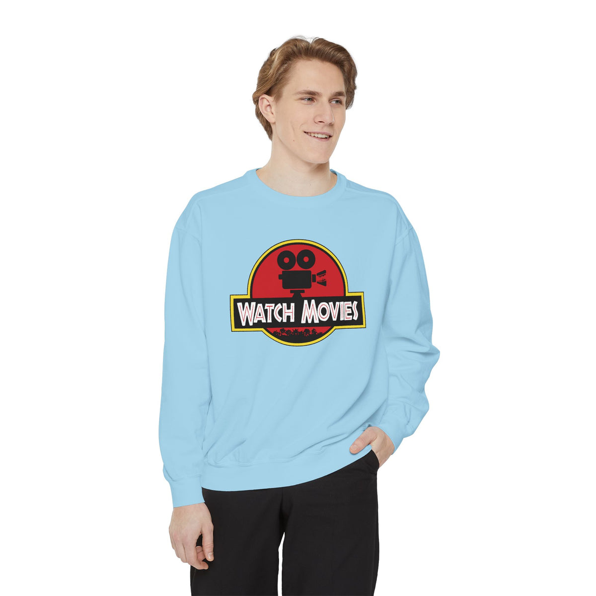 Find A Way To Watch Movies Sweatshirt by Watch With Apollo, dinosaur movie parody sweatshirt, view 13