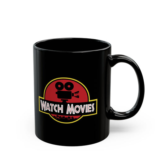 Find A Way To Watch Movies Black Mug by Watch With Apollo, dinosaur movie parody mug