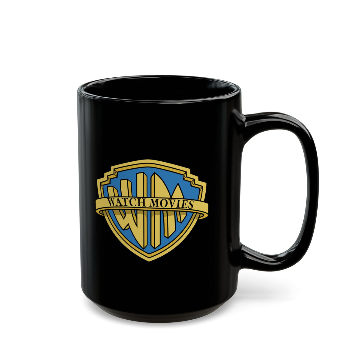 Watch Movies Brother Black Mug by Watch With Apollo, classic Hollywood studio parody mug, view 2