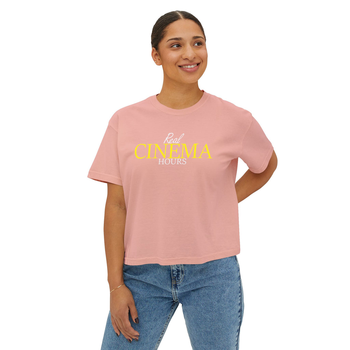 Real Cinema Hours Boxy Tee by Watch With Apollo, women's movie theater boxy tee, view 6